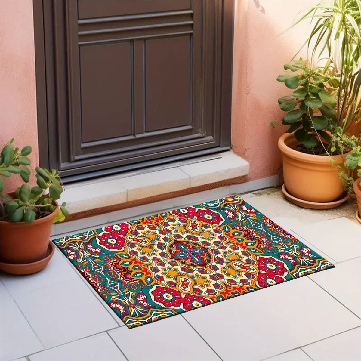 1pc Anti-Slip Machine Washable Entrance Carpet,Rug - Super Soft 100% Polyester Bohemian Floral Mat with Rubber Backing, Lightweight Indoor/Outdoor Mat for Kitchen