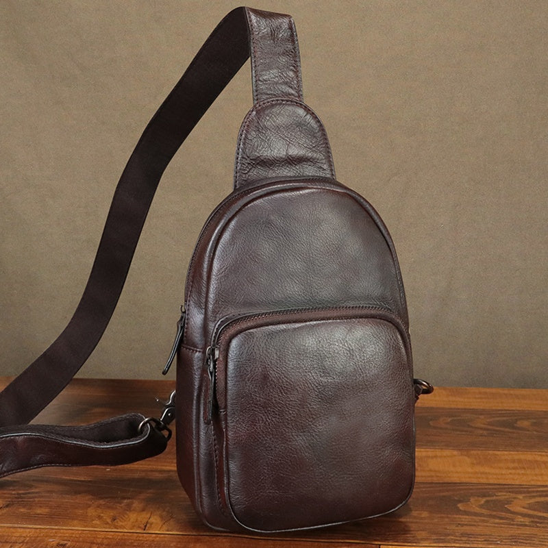 Genuine Leather Sling Bag For Women And Men Vintage Full Grain Leather Sling Backpack, Crossbody Bag