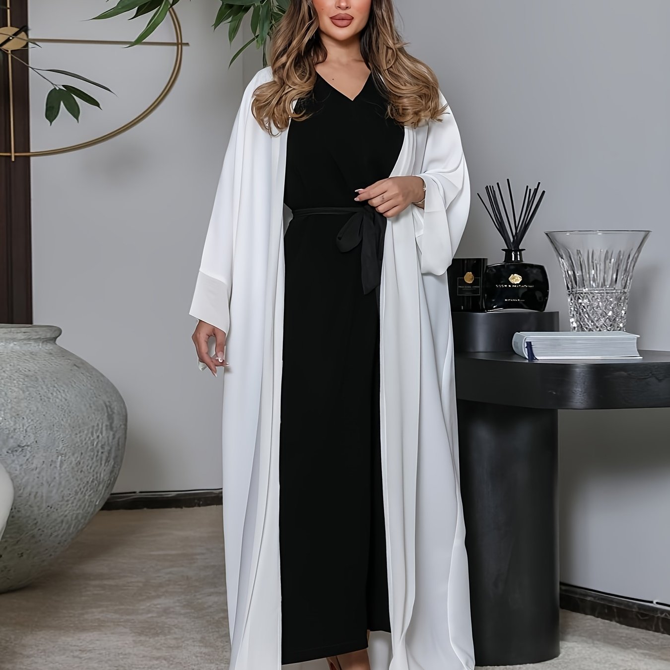 Elegant Women's Muslim Fashion Cardigan - Open Front Kimono Abaya with Traditional Abaya, Solid Color, Spring/Summer Collection for Casual or Formal Occasion