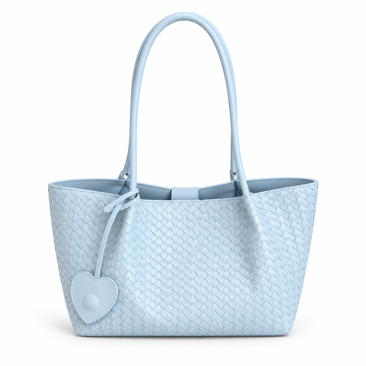 Light Blue Woven Heart Charm Tote