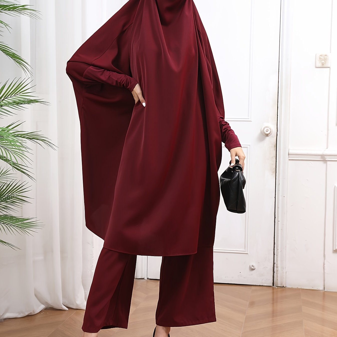 Women's Abaya Long Jilbaab Dress with Hijab Islamic Prayer Outfit 2pcs Set