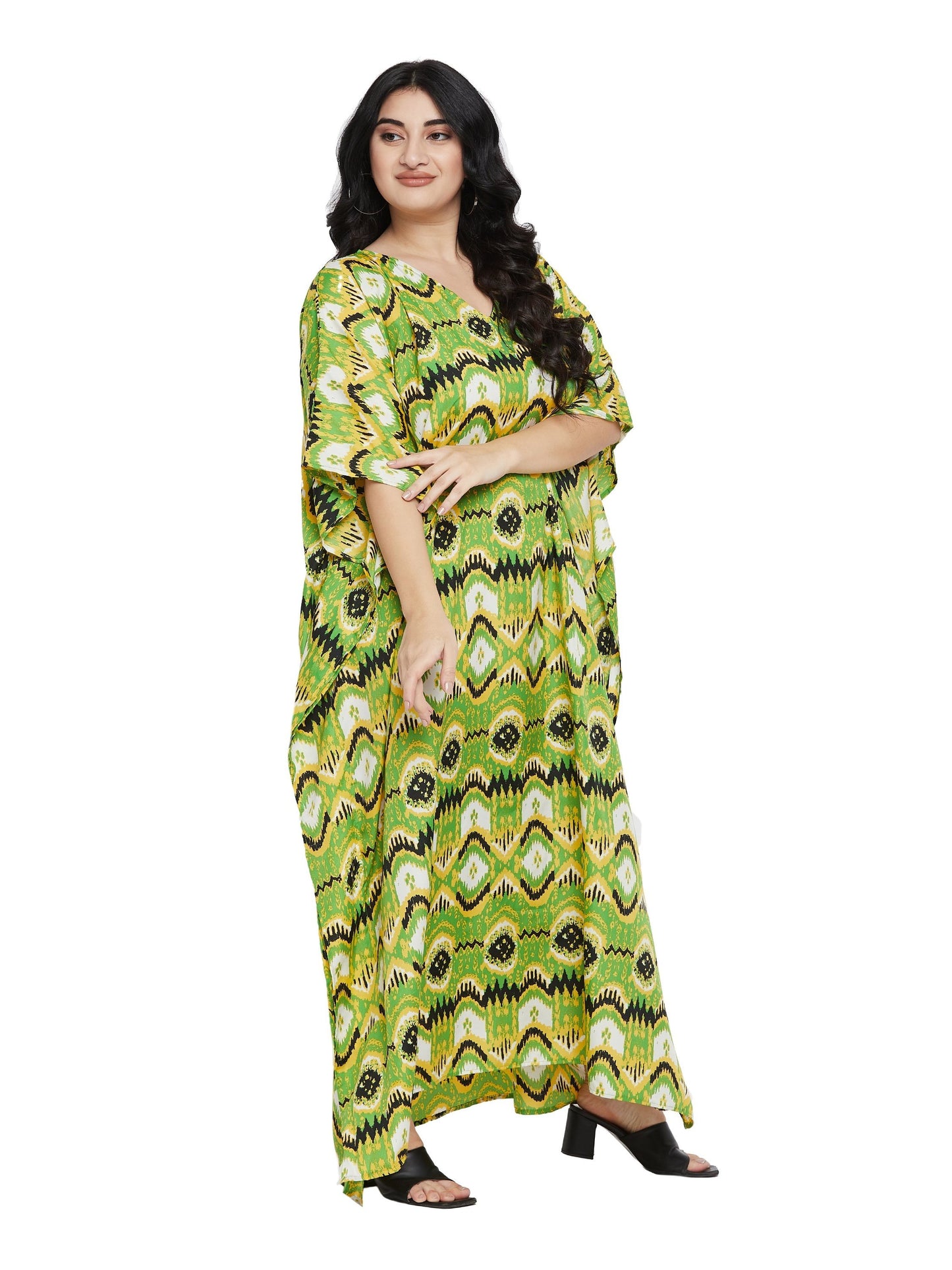 Plus Size Green Geometric Kaftan Dress for Women Polyester kaftan dresses