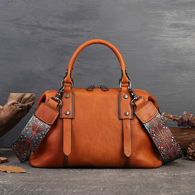 Women's Genuine Leather Crossbody Bag - Adjustable Wide Strap, Large Capacity Vintage Tote & Shoulder Bag