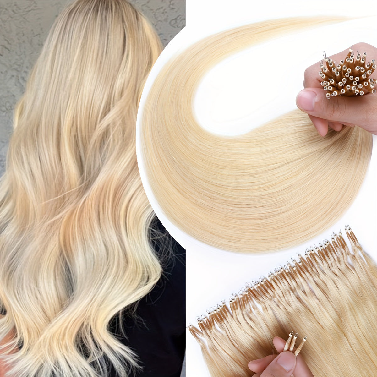 100% Human Hair Extensions - 50 Strands Nano Rings, Thick, Smooth, Remy Hair