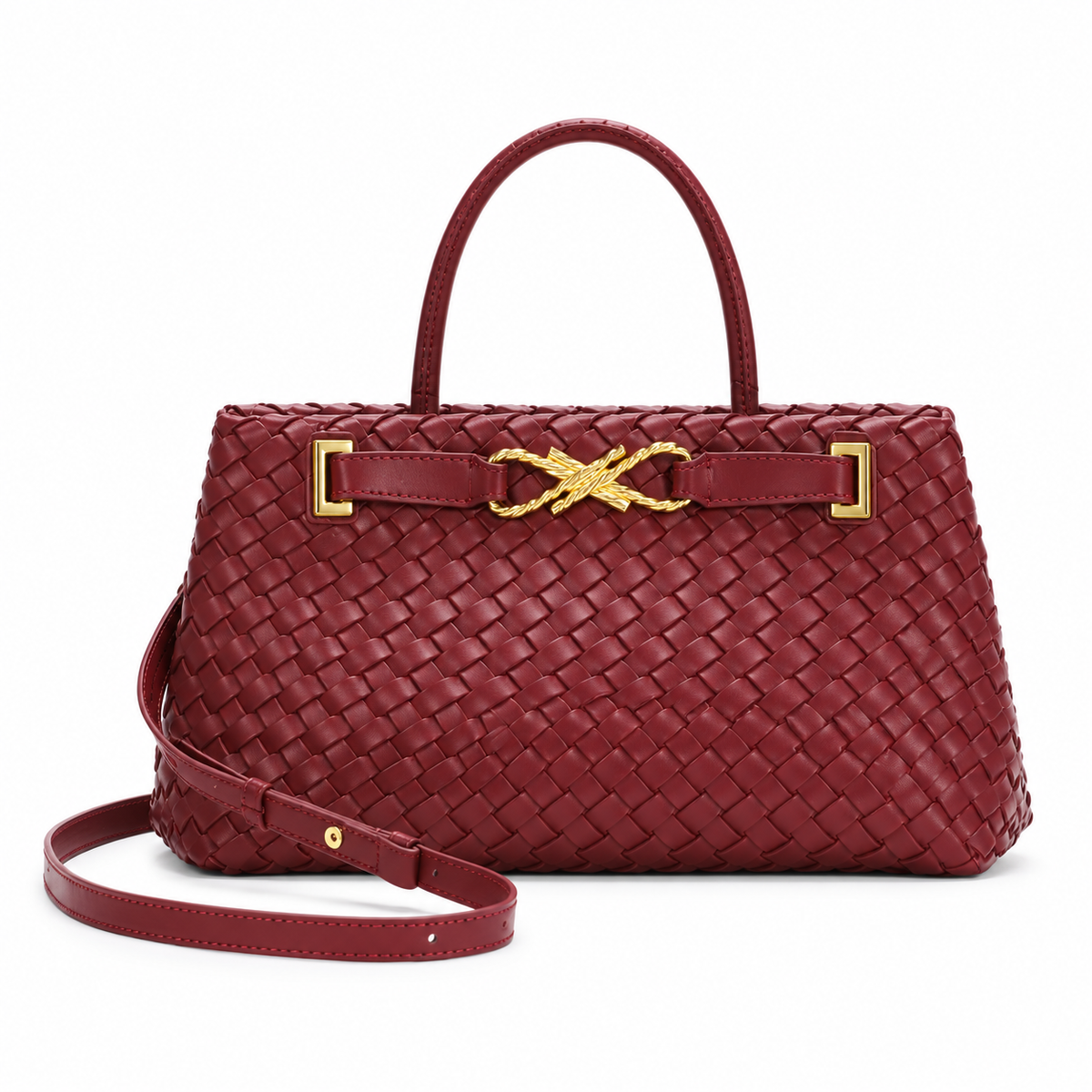 Elegant Burgundy Woven Top Handle Handbag