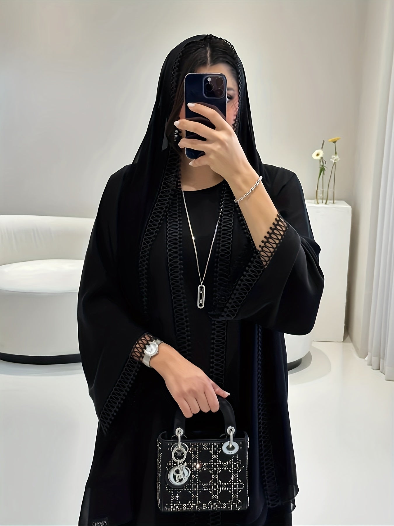 Women's Lightweight Breathable Black Abaya - Open Front Long Tunic with Golden-Tone Button Details, Casual Middle Eastern Dress for All Seasons, No Headscarf or Underwear Included