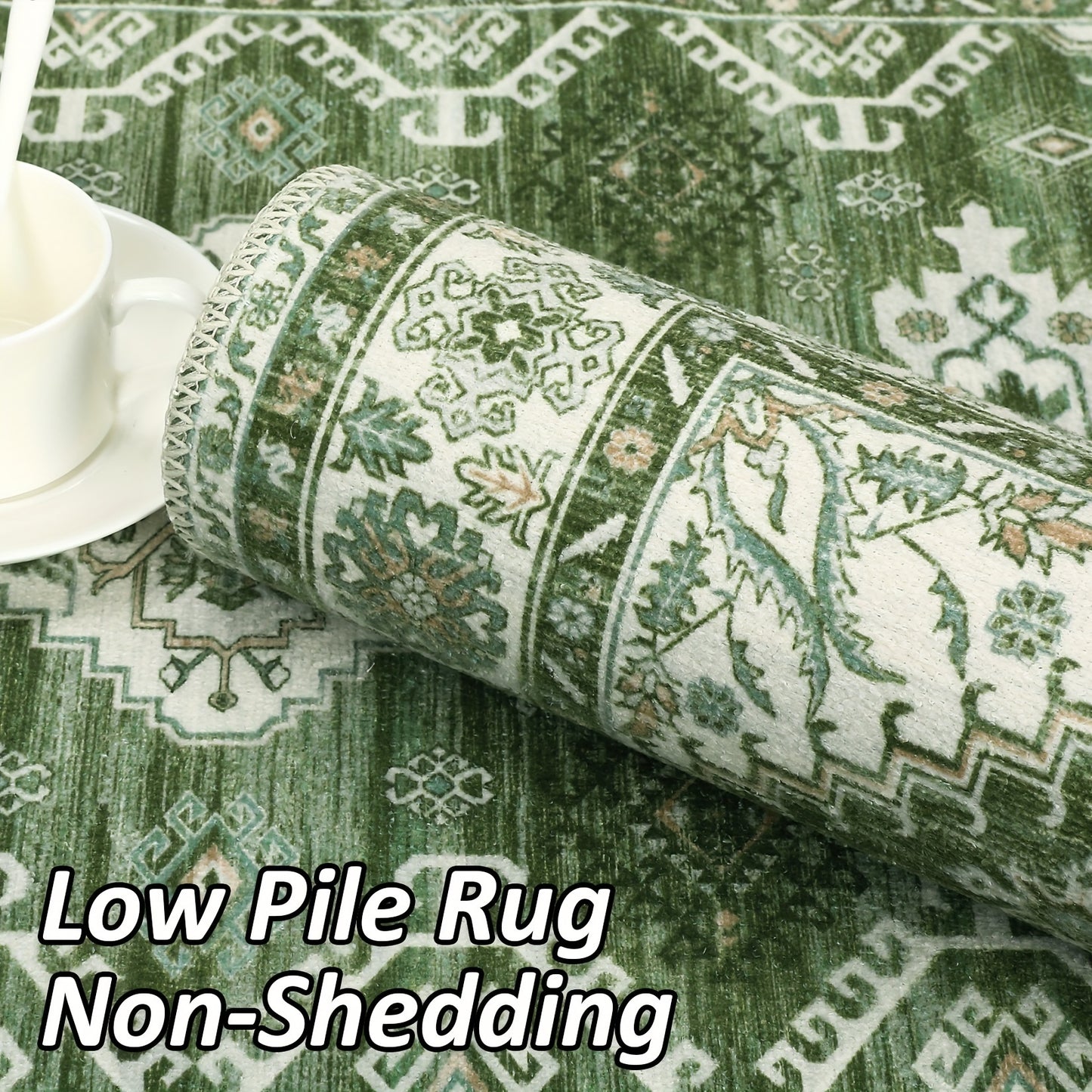 Machine Washable Rugs Distressed Vintage Tribal Medallion Area Rugs For Living Room Bedroom Office Low Pile Neutral Soft Rug Indoor Stain Resistant Throw Rug Runner Rug Non Slip Entryway Rug Foldable Farmhouse Floor Cover
