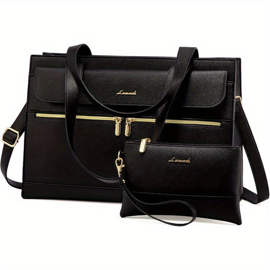 Women's 15.6 Inch High Quality Laptop Tote Bag - Professional Crossbody Leather Briefcase with Detachable Clutch, USB Port, Adjustable Strap