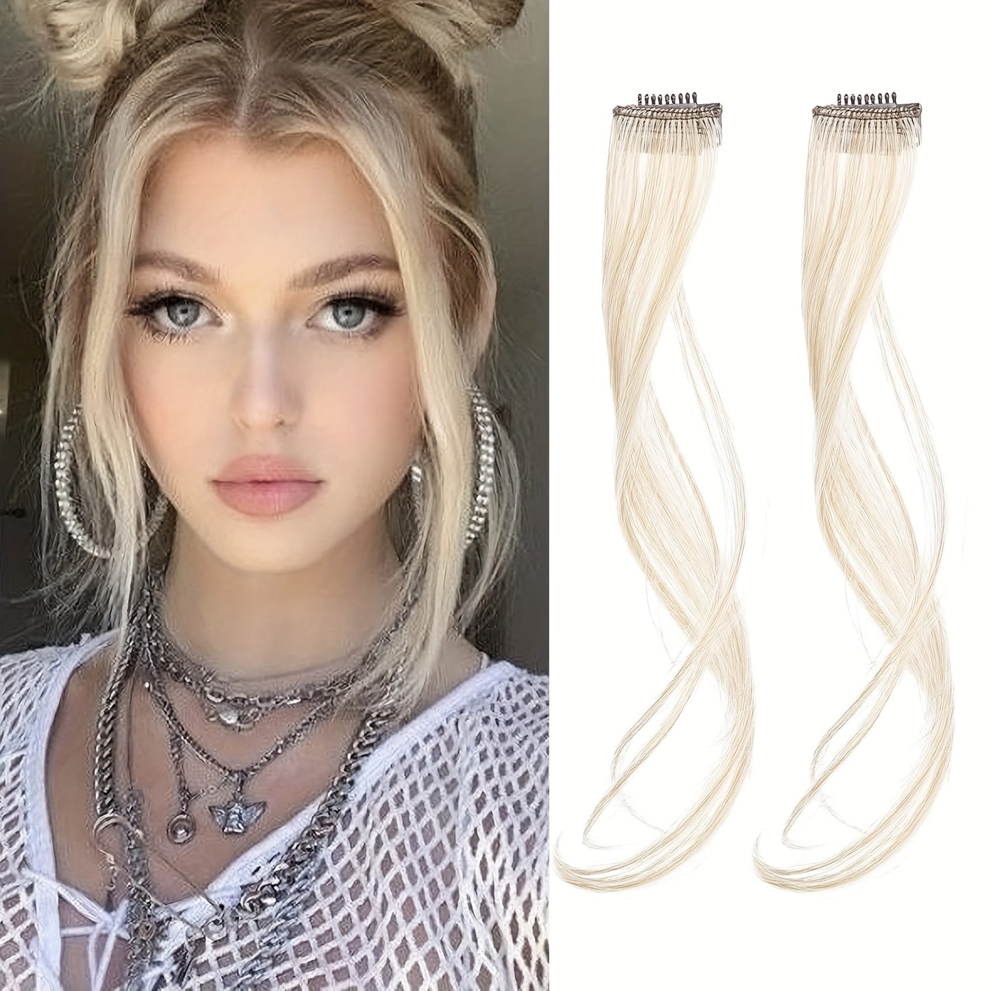 2pcs Cool Light Blonde Wavy Curly Long Side Clip-In Bangs