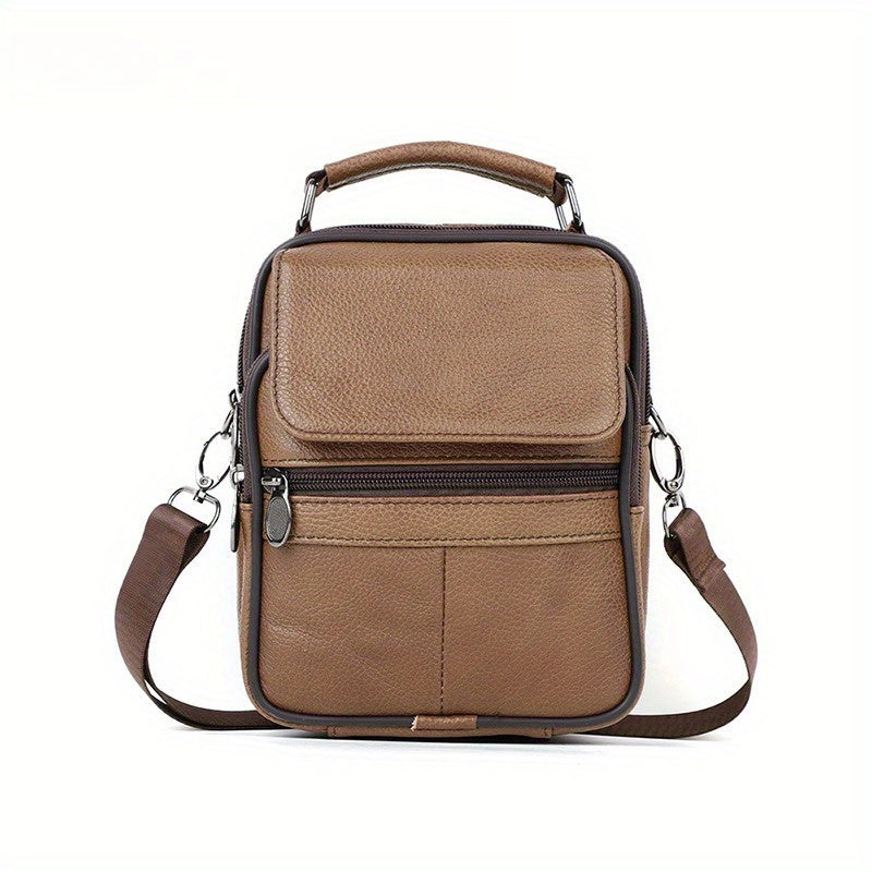 Men's Genuine Leather Shoulder Bag, Casual Sports Crossbody Sling Bag, Top Layer Cowhide, Trendy Commuting Bag