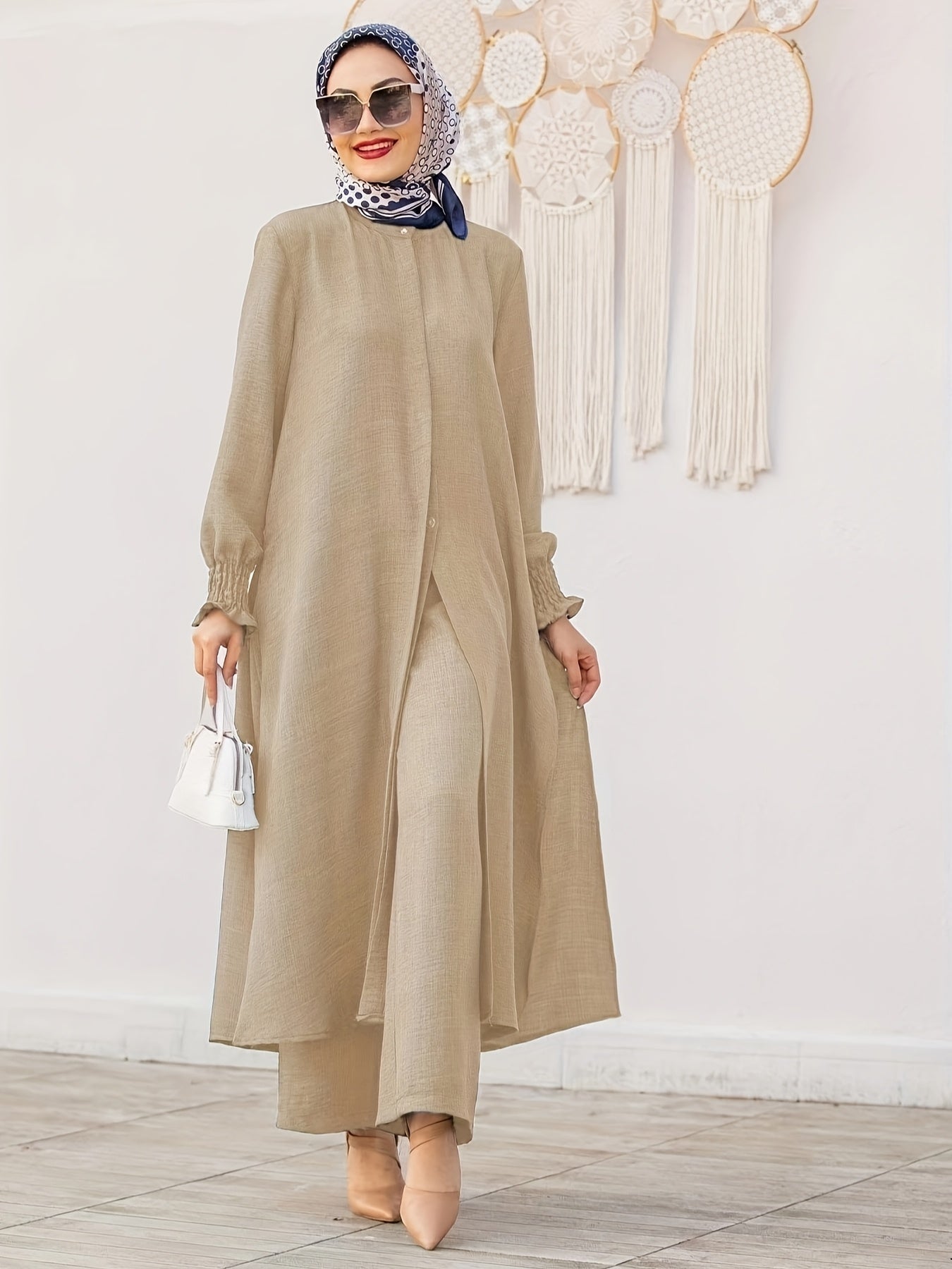 Middle East Ramadan Elegant Pure Muslim Pakistani Abaya Casual Pants Set - Fashionable and Comfortable Design, Perfect for Daily Wear