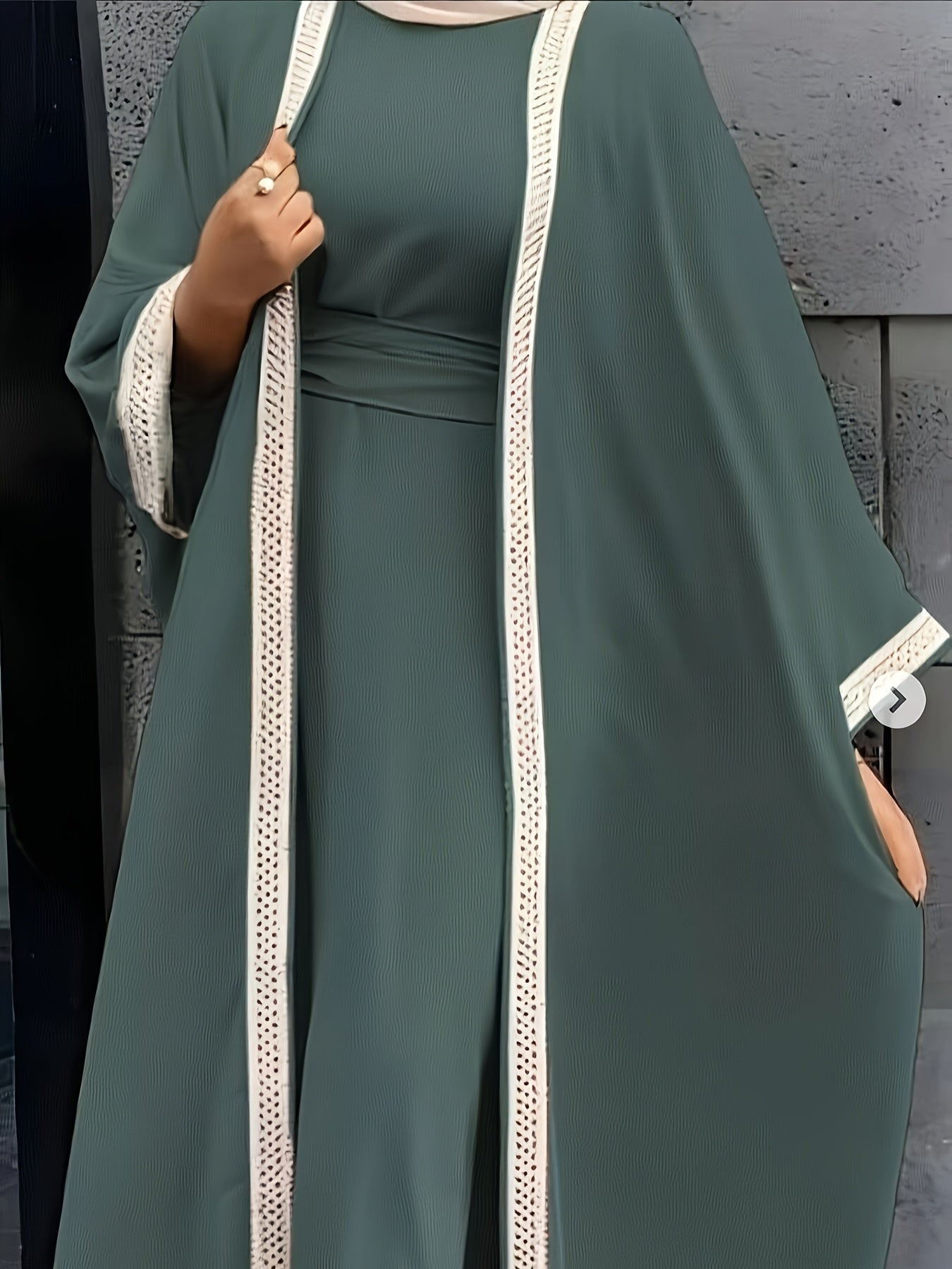 Saudi Arabian Muslim Women's Modest Dress for Eid Dubai Solid Color Arabic Abaya | Islamic Holiday Party Solid Color Turkish Style Long Dress Two-Piece Set | Fashionable Women's Wear