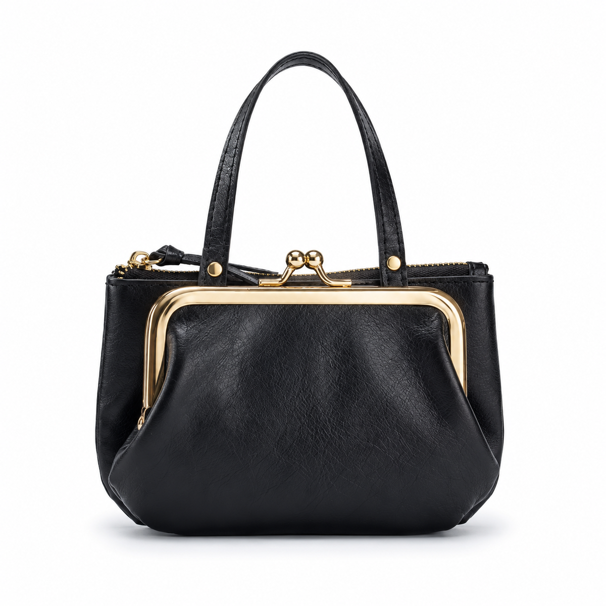 Black Textured Clutch Bag With Gold Clasp