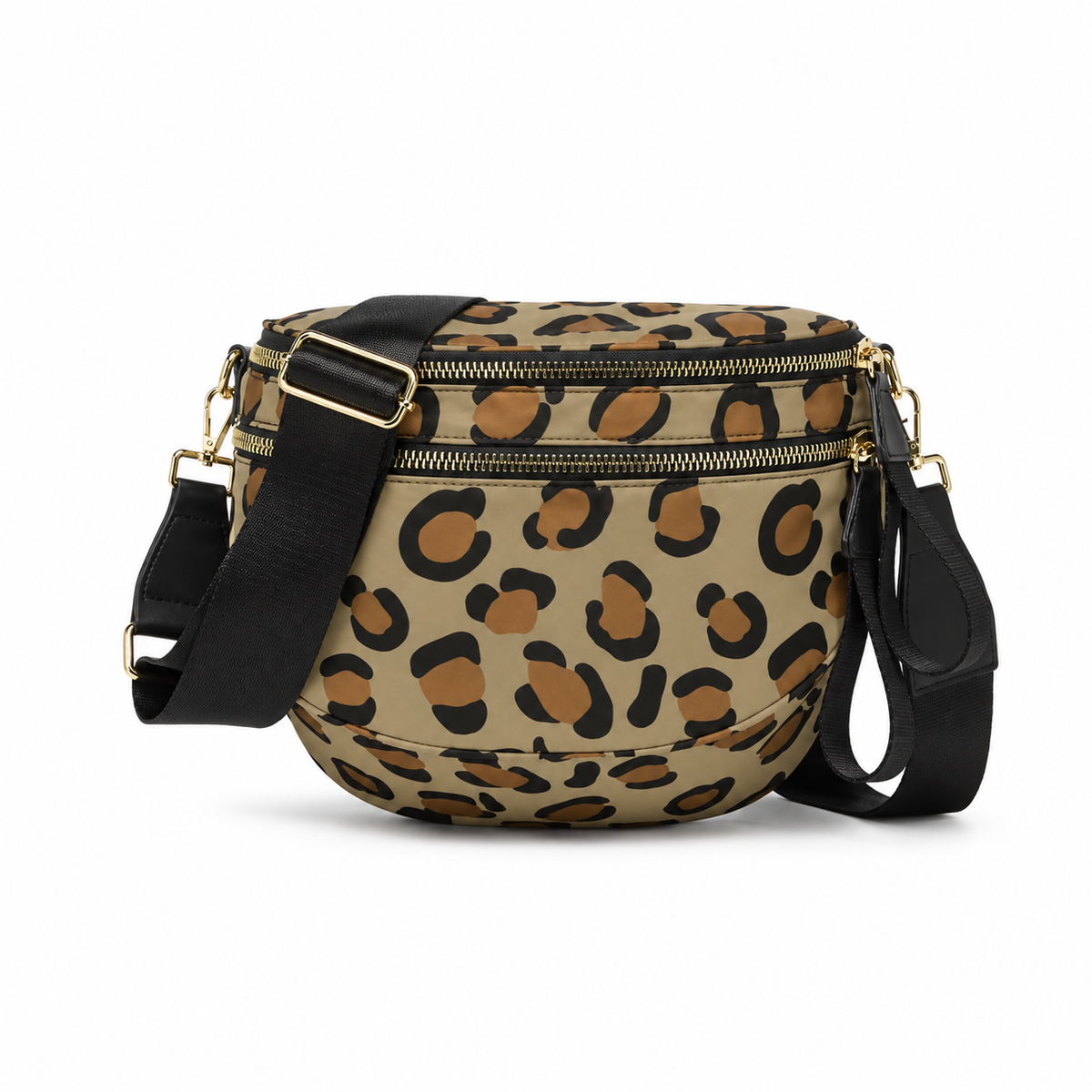 Khaki Leopard Print Sling Crossbody Bag