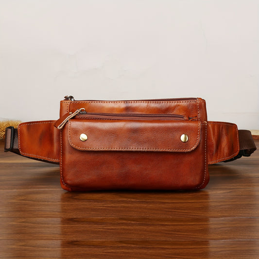 Men Genuine Leather Fanny Pack Waist Bag For Men Women Hip Bum Bag Travel Pouch Sling Bag Crossbody Chest Bags Shoulder Daypack