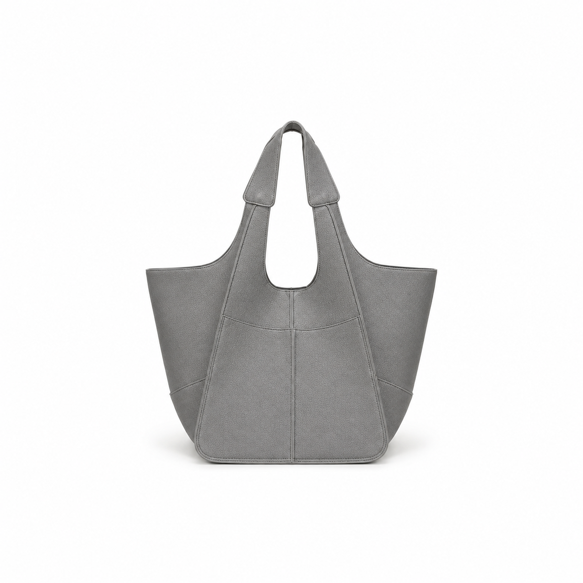 Grey Textured Structured Shoulder Tote Bag