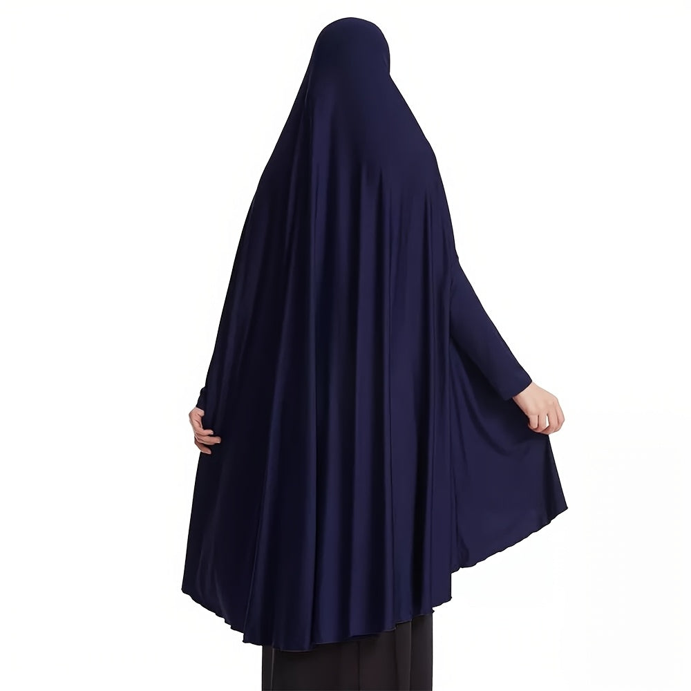 Women's Navy Blue Sleeveless Robe-Style Headscarf - Classic Loose Fit Breathable Jibab Abaya, Machine Washable Versatile Cover-Up for Casual & Formal Outings, Hijab Accessories, Modest Apparel, Decorative Pin Feature, Smooth Texture