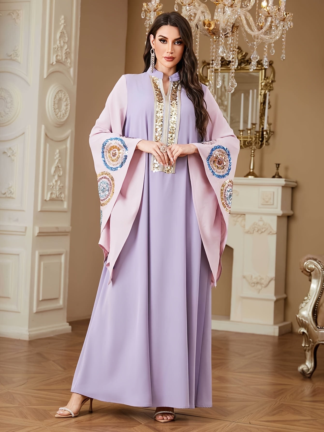 Women's Elegant Maxi Abaya Kaftan - Formal Evening Gown & Everyday Islamic Dress in Lavender Purple, Batwing Sleeves, Non-Stretch Formal event & Everyday Islamic Clothing for Weddings