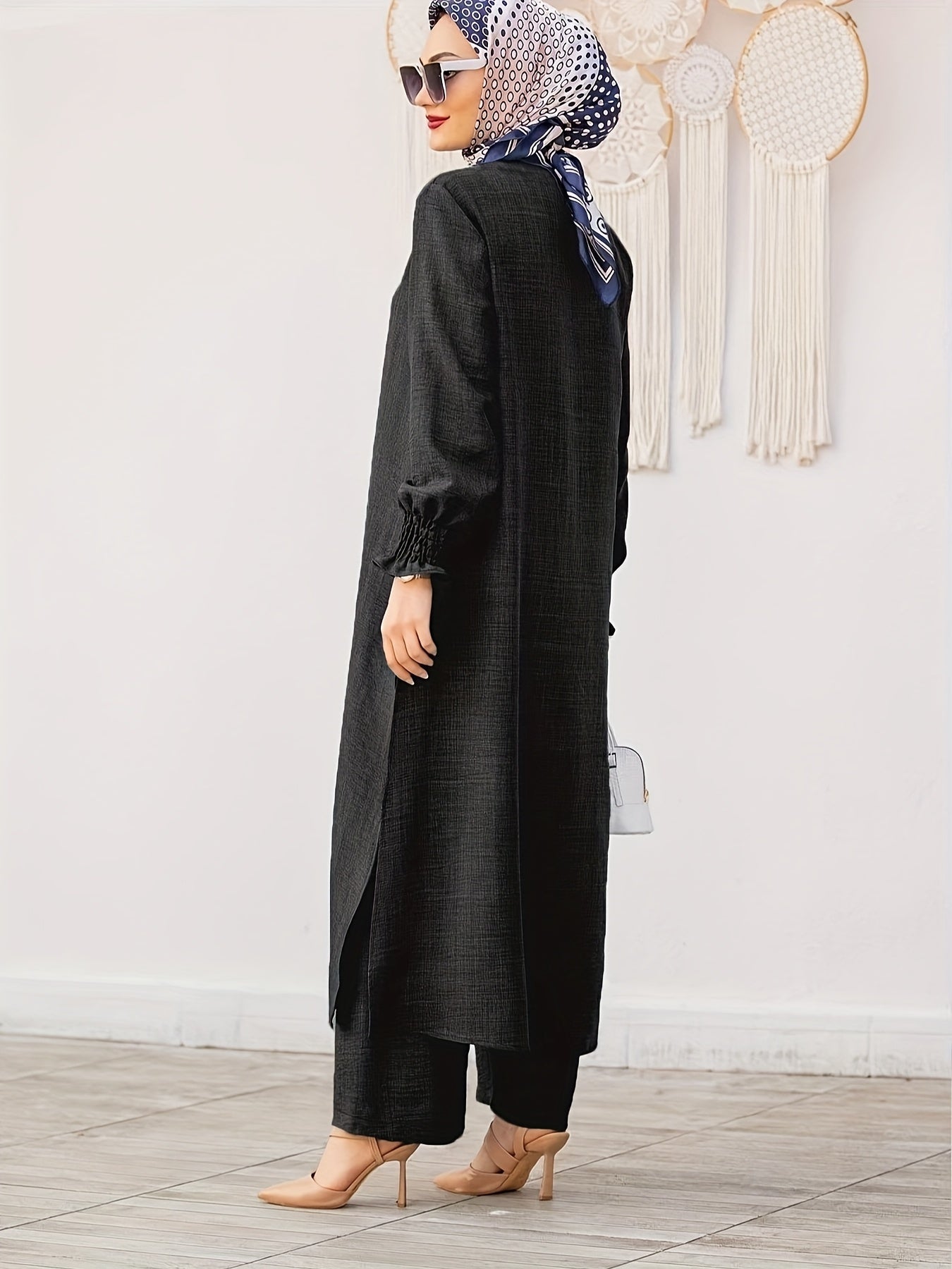 Middle East Ramadan Elegant Pure Muslim Pakistani Abaya Casual Pants Set - Fashionable and Comfortable Design, Perfect for Daily Wear