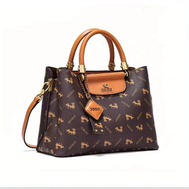 Genuine Leather Women's Printed Handbag, Multi-Way Carry (Handheld/Shoulder/Crossbody), Tote Bag for Daily Use