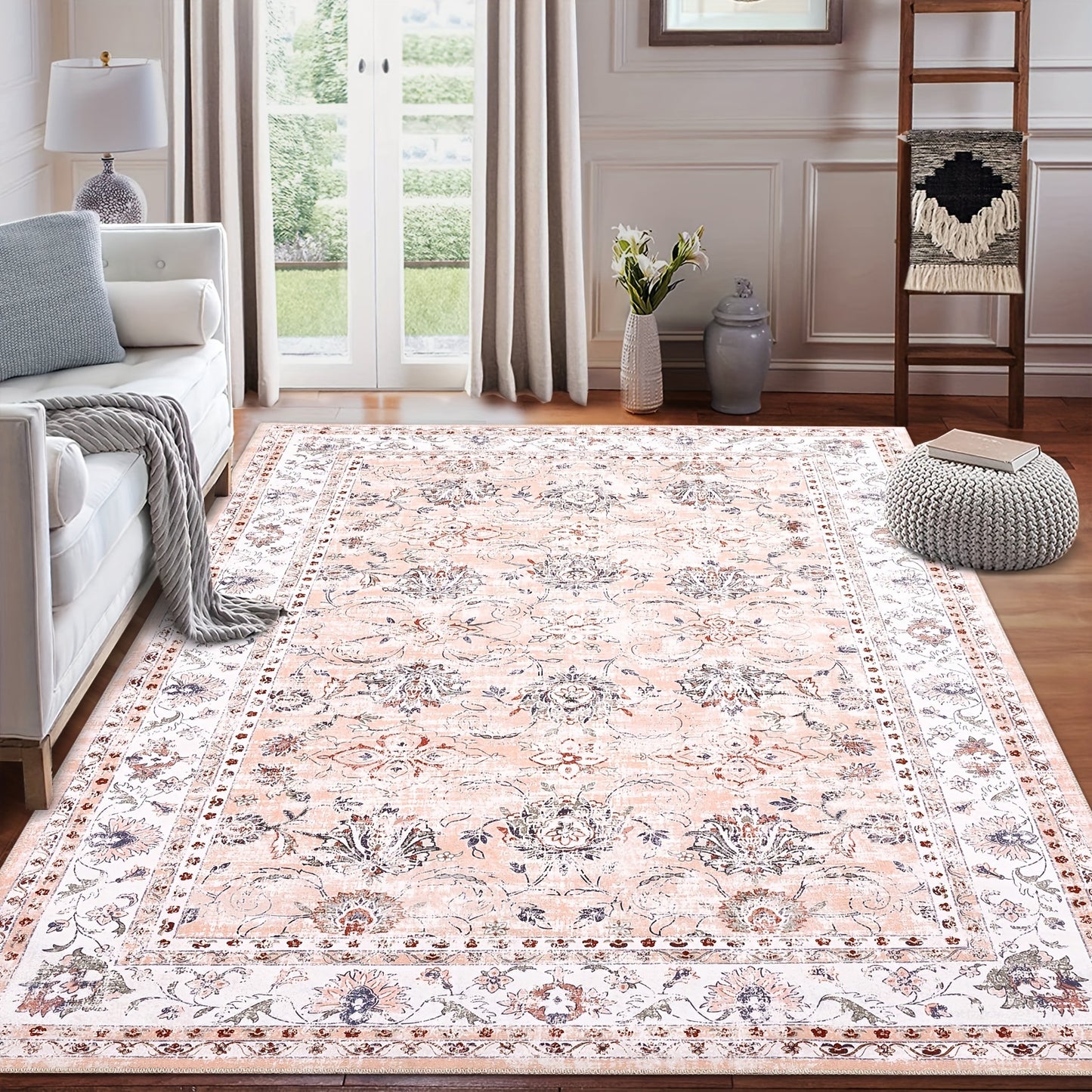 Vintage Floral Rug Washable Area Rug Distressed Entryway Rug Doormat Foldable Indoor Rug Doormat Non-Slip Rug Home Decor Rug For Living Room Bedroom Kitchen Laundry Room Entryway
