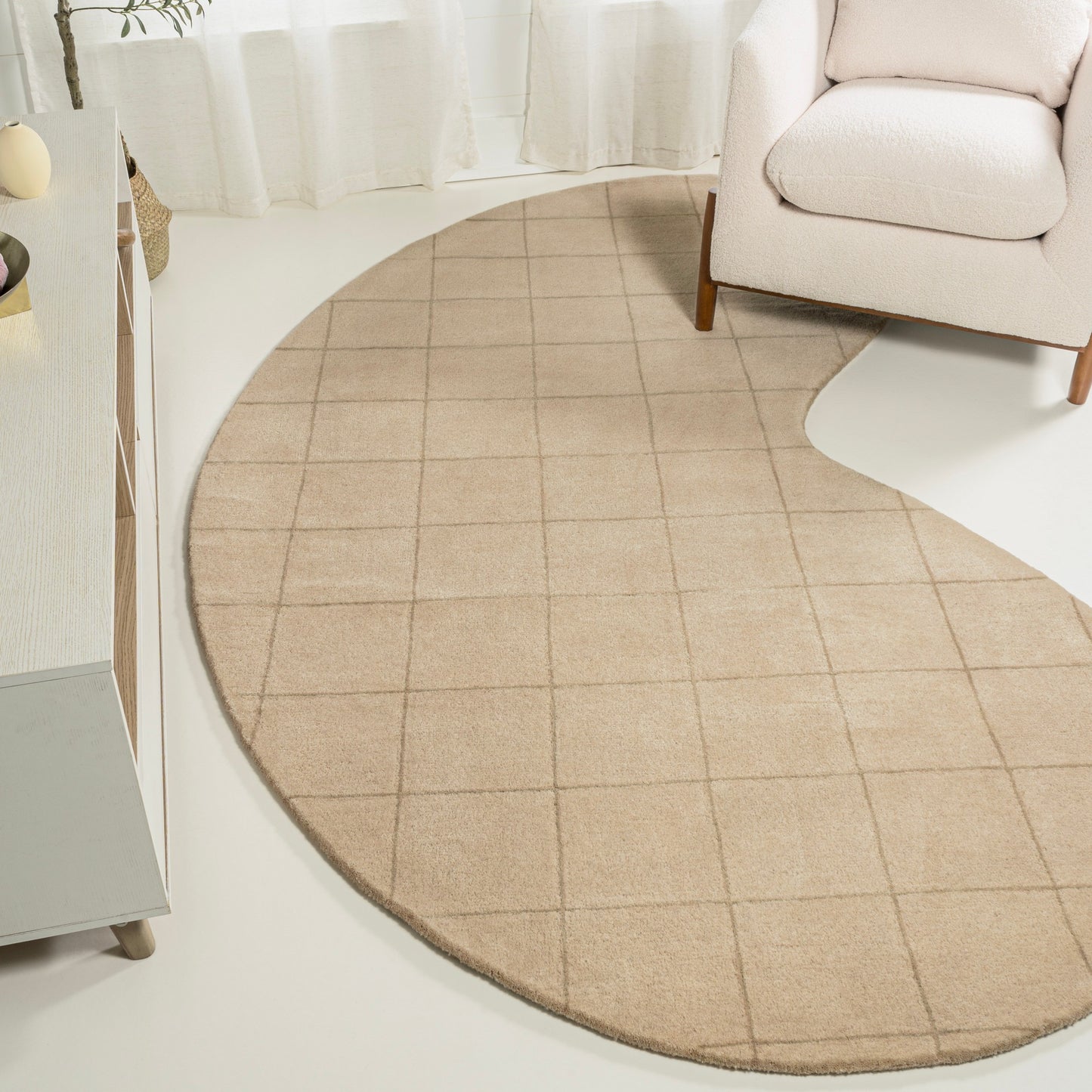Bean Modern Plaid Grid Handwoven Wool Indoor Area Rug, Bohemian Casual Classic Coastal Geometric Minimalist Home Décor, Bedroom, Living Room, Dining Kitchen