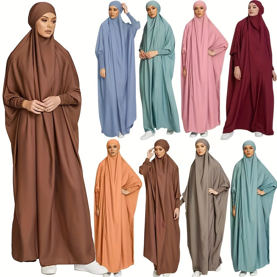 Long Sleeve Solid Color Jibab Abaya - Women's Traditional Arabian Polyester Robe with Tie Back, 95% Polyester 5% Elastane, 135g/m² - Muslim Nida Hijab Dress
