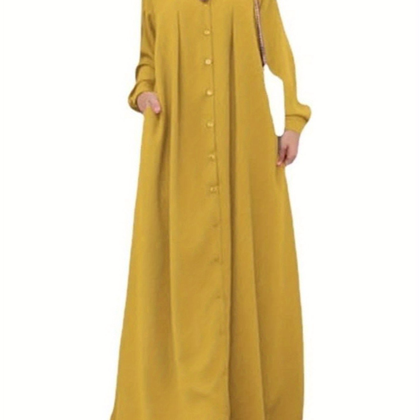 Women's Muslim Jilbaab Dress - Long Sleeve Loose Fit Maxi Abaya with Open Front, Islamic Modest Wear Saudi Style Robe, Vibrant Yellow & Solid Color Options, Machine Washable Winter Dress for Hajj, Umrah, Daily Prayer