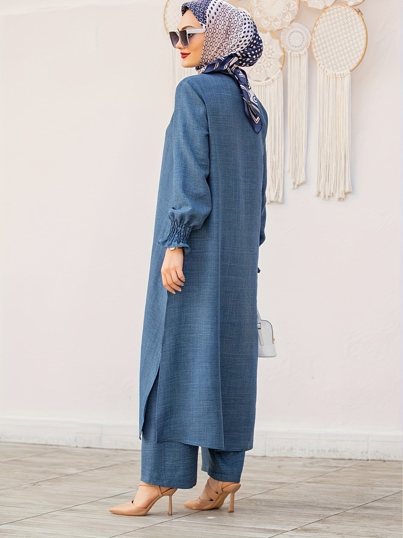 Middle East Ramadan Elegant Pure Muslim Pakistani Abaya Casual Pants Set - Fashionable and Comfortable Design, Perfect for Daily Wear