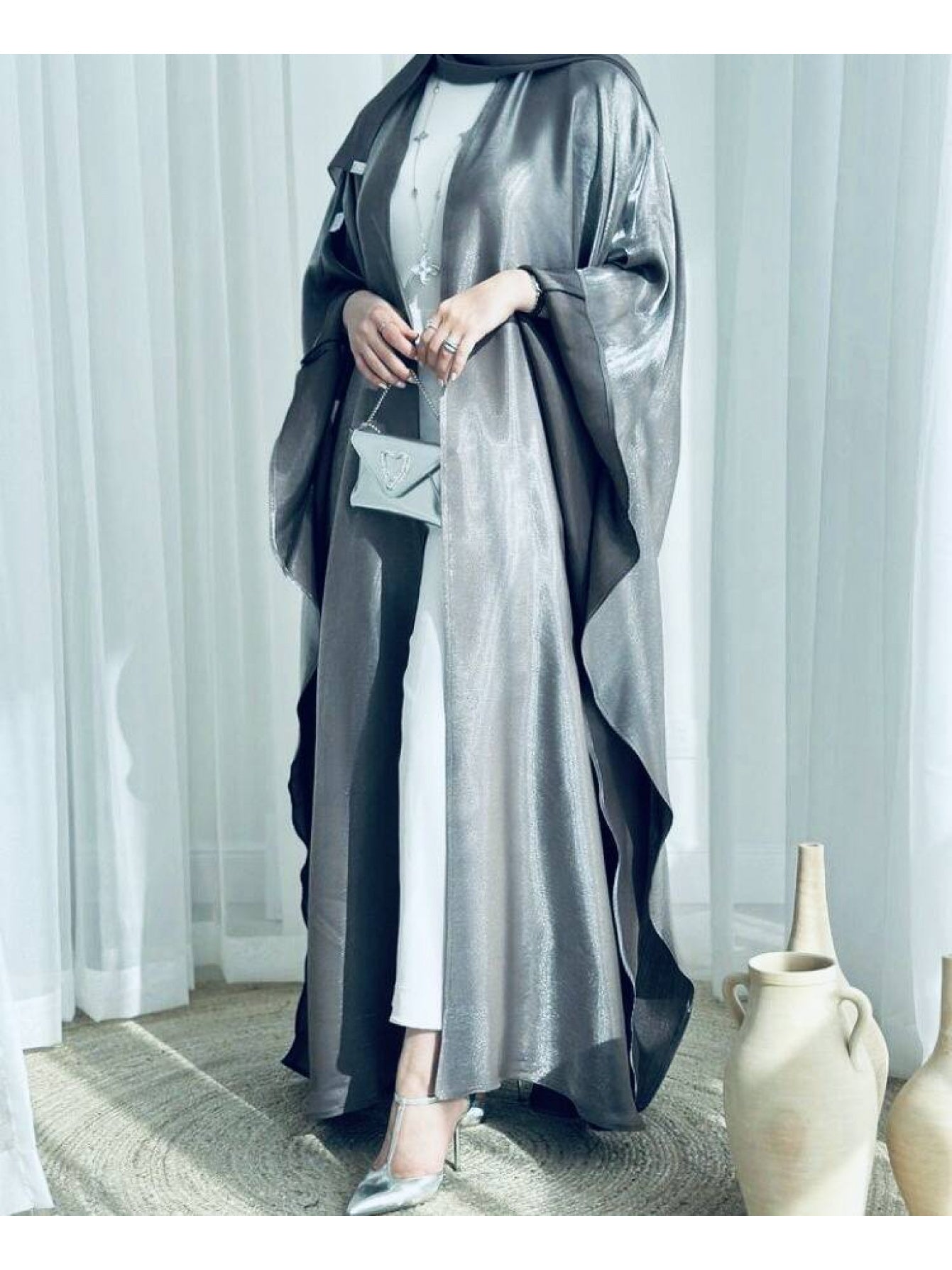 Dubai Middle Eastern Turkish Abaya Open Front Long Dress Two-Piece Set Without Scarf