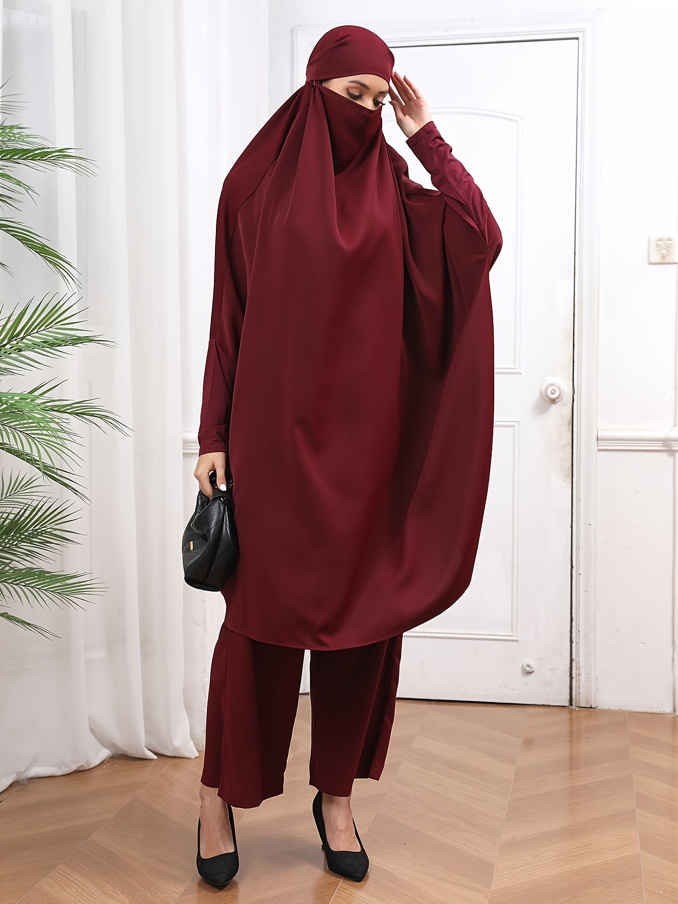 Women's Abaya Long Jilbaab Dress with Hijab Islamic Prayer Outfit 2pcs Set