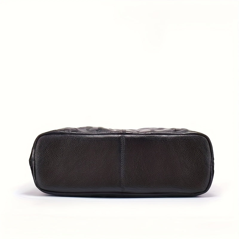 Black Cowhide Handbag, Large Capacity Messenger Bag Waterproof, Commuting Style Leather Tote Bag