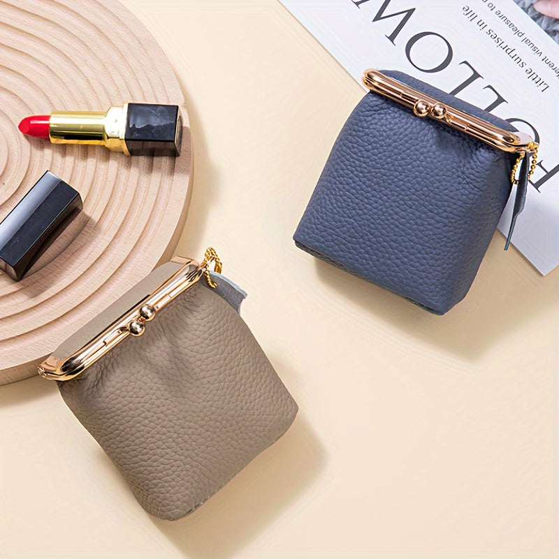 Vintage Genuine Leather Mini Bag Organizer with Secure Kiss Lock - Spacious Coin Purse, Key Holder, Earphone & Lipstick Case, Multi-Purpose Travel Cosmetic Pouch