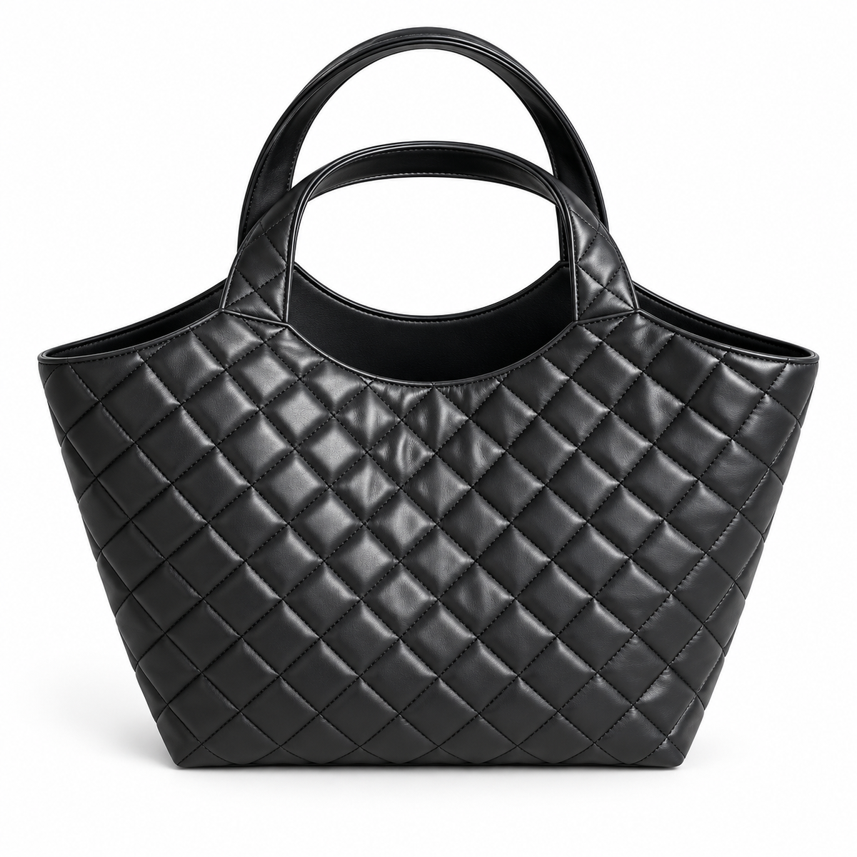 Black Quilted Vegan Leather Tote Bag