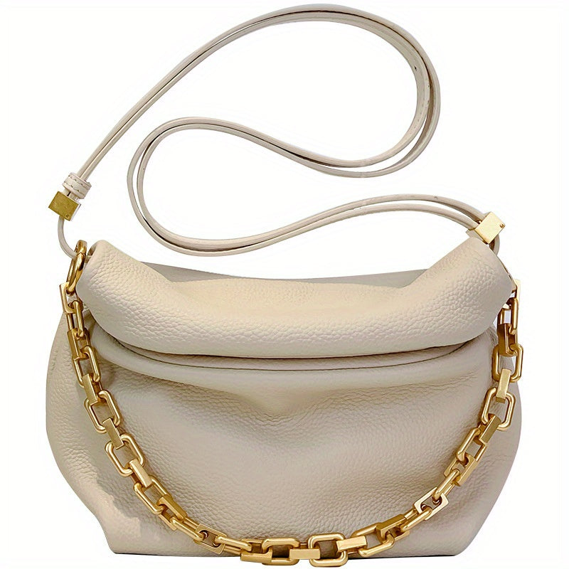 2025 New Women's Bag, Leather Crossbody Pleated Cloud Messenger Bag, Fashionable Chain Dumpling Bag, Single Shoulder Crossbody Bag
