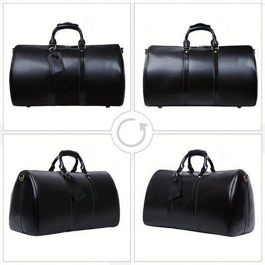 Vintage Genuine Leather Travel Duffle Bag for Men & Women - Large 20" Carry-On Weekender Bag with Laptop & Phone Compartments, Airplane Approved, Dual Handles