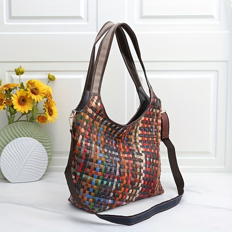 New Genuine Leather Women's Woven Stripe Handheld Cross-body Handheld Stylish New Design Bag