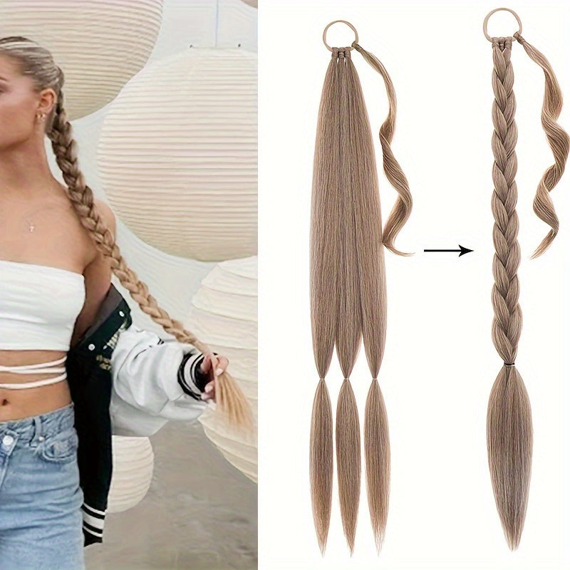 Long Braid Ponytail Extension With Elastic Tie Straight Sleek Wrap Around Braid Hair Extensions