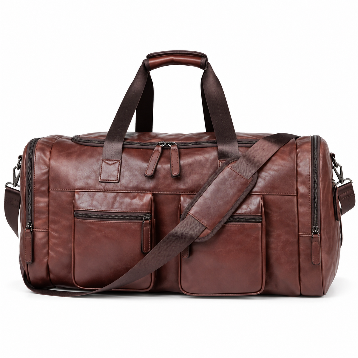 Classic Brown Leather Travel Duffel Bag