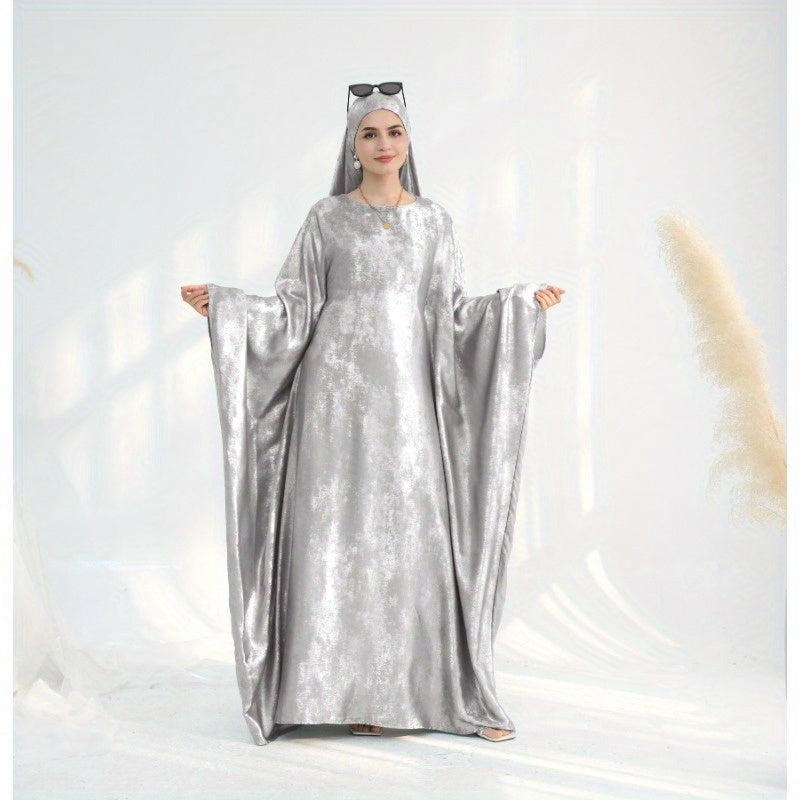 Elegant Turkish Abaya Dress - Spliced Dubai Style, Long Sleeve, Floor-Length, Polyester, Green, Blue, Black, White, Beige, Brown, with Golden Accents, Perfect for Formal Events, Formal Attire