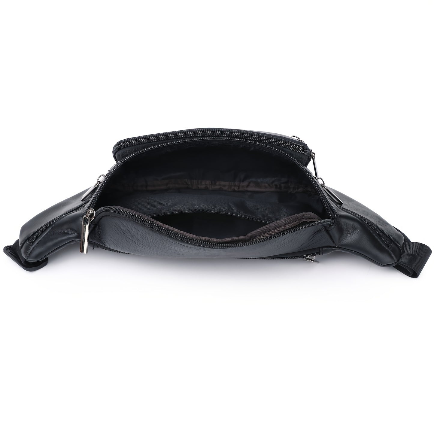 Men's Genuine Leather Belt Bag, Casual Top Layer Cowhide Fanny Pack, Black, with Adjustable 35.43inch Strap, Crossbody