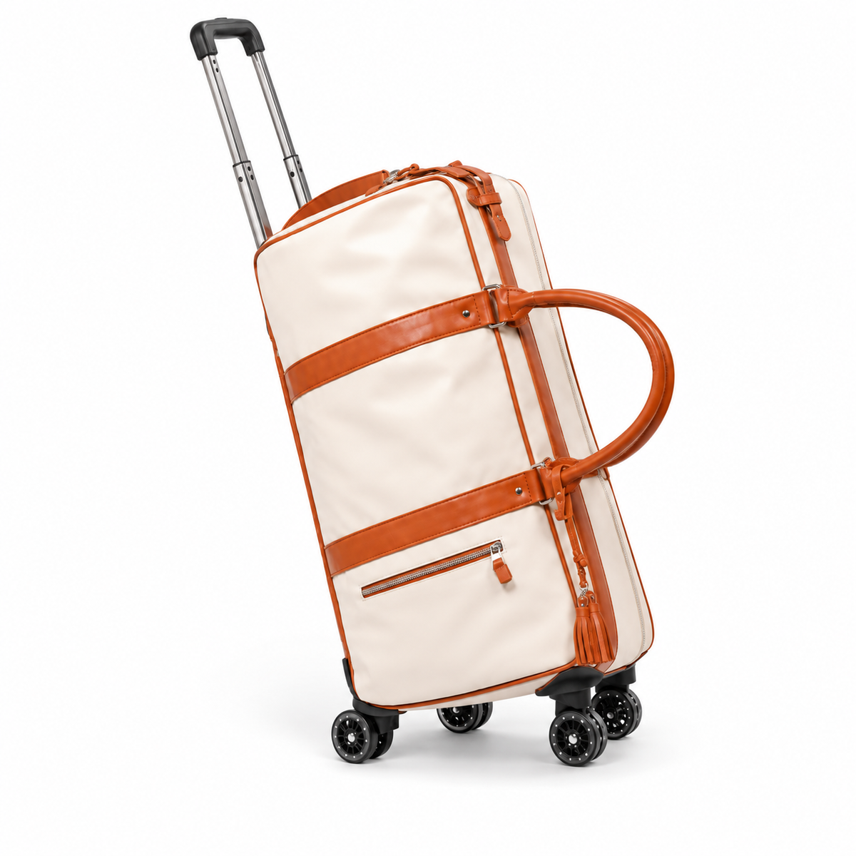 Cream Leather Trolley With Cognac Trim