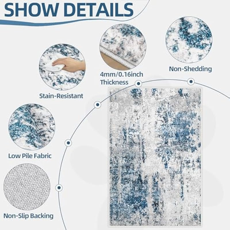 Area Rug, Washable Rug Modern Abstract Bedroom Rug Non-Slip Soft Neutral Area Rug Stain Resistant Throw Rugs for Entryway Kitchen Door Mat Indoor Entrance Laundry