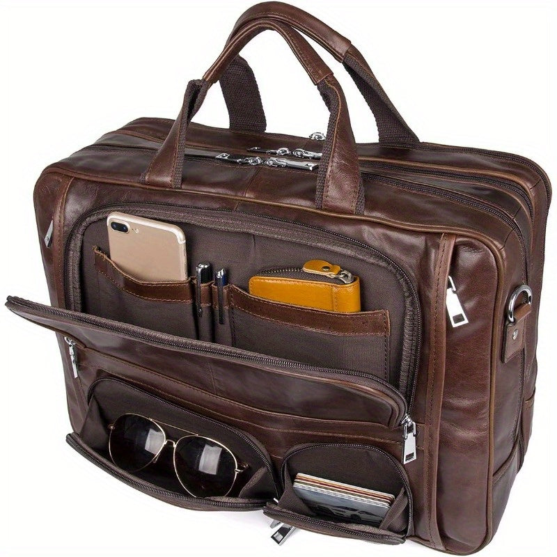 Business Travel Briefcase Leather Duffel Bags for Men Laptop Bag fits 15.6 inches Laptop
