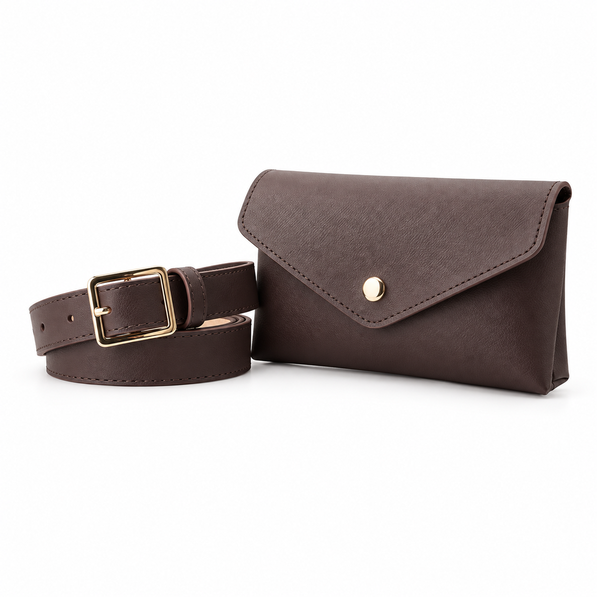 Brown Envelope Waist Bag With Belt