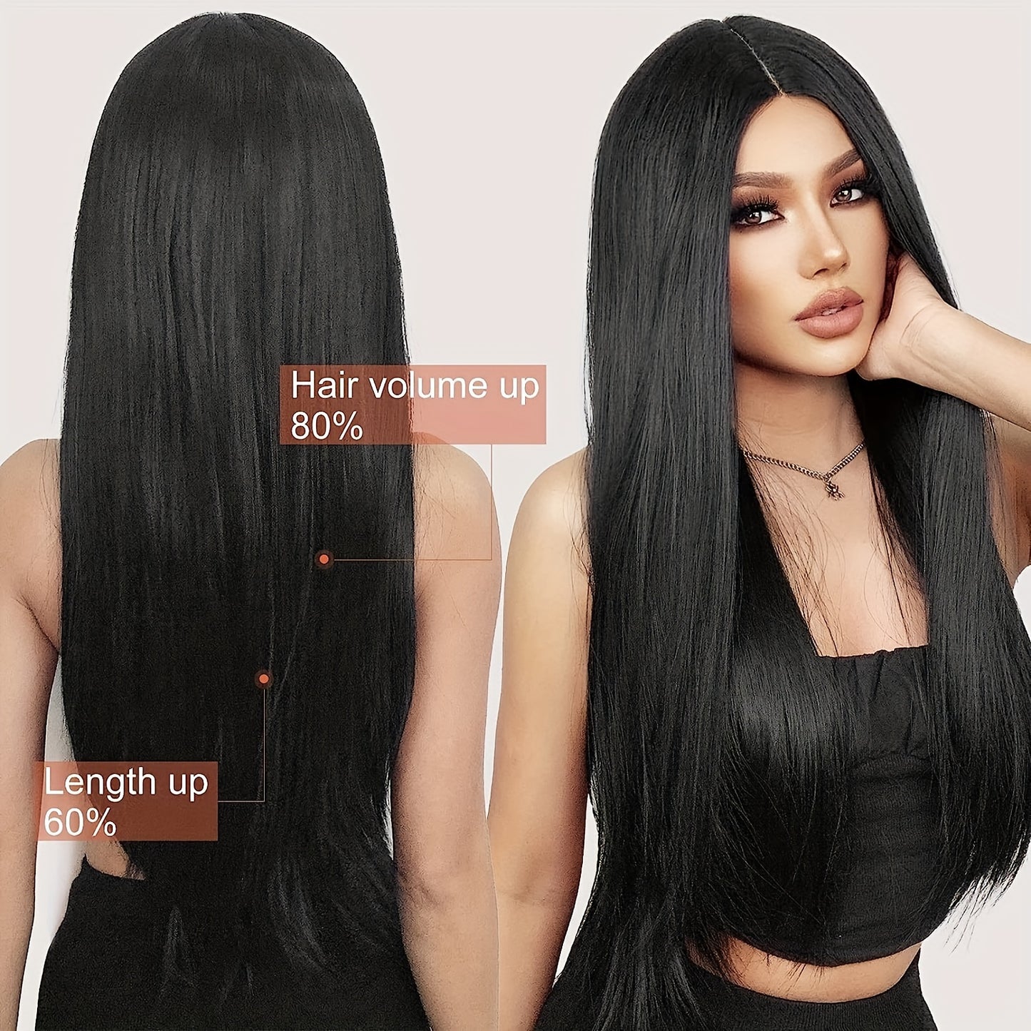 24 Inch Clip In Long Straight Synthetic Hair Extension | 6PCS Balayage Pale Golden Honey Thick Hairpieces