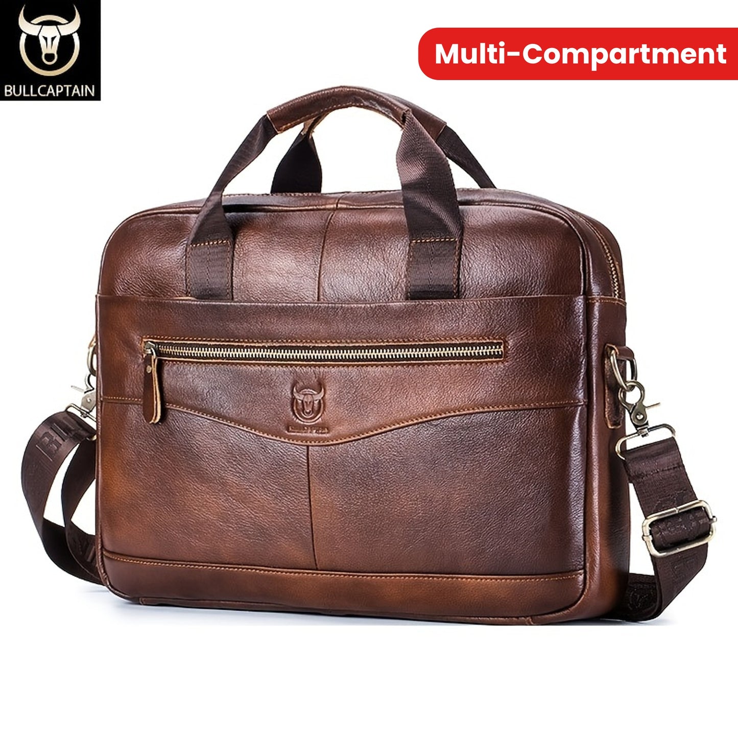 Men's Leather Multi-functional Briefcase Laptop Crossbody Bag, Men's Professional Business Bags For Work
