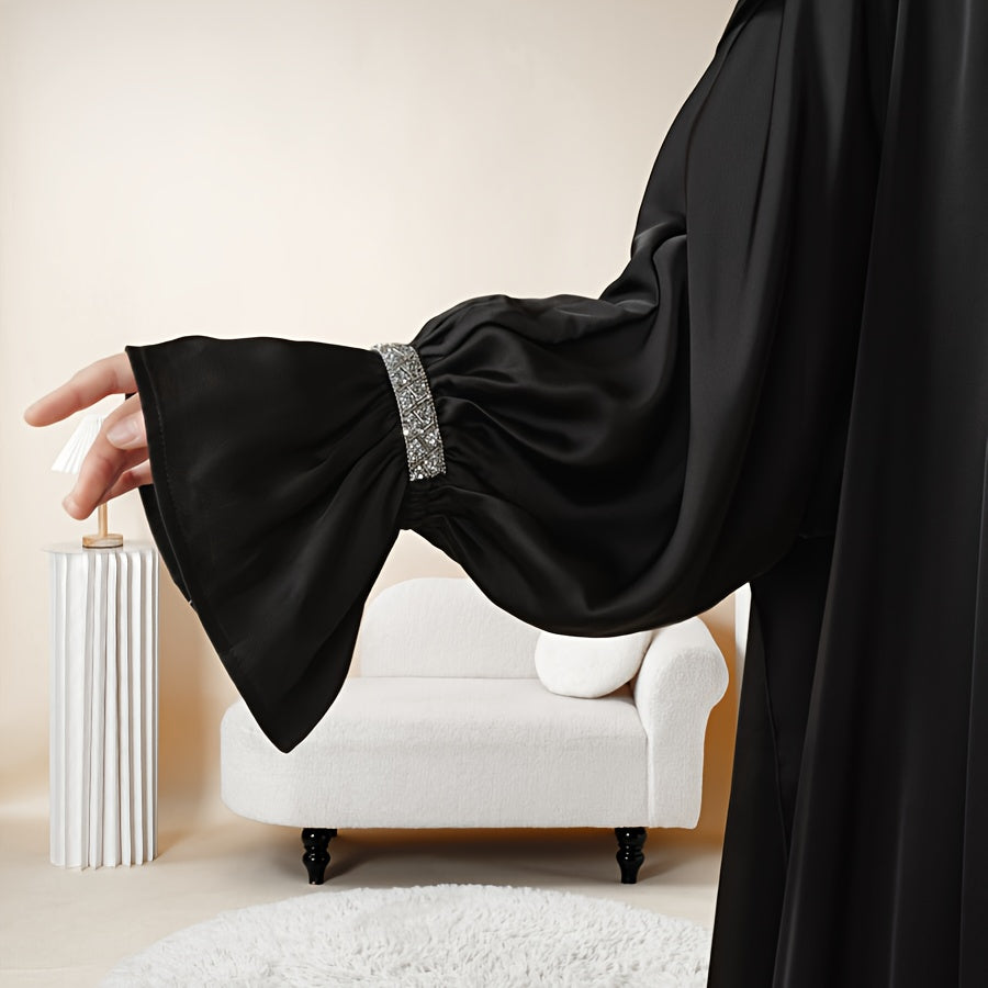 4pcs Set: Poet Sleeve Satin Abaya Eid al-Adha Abaya Muslim Women's Ramadan, Eid al-Fitr, Eid al-Adha, Mawlid, Prayer dress gown robe outfit long robe outfit comfortable soft breathable