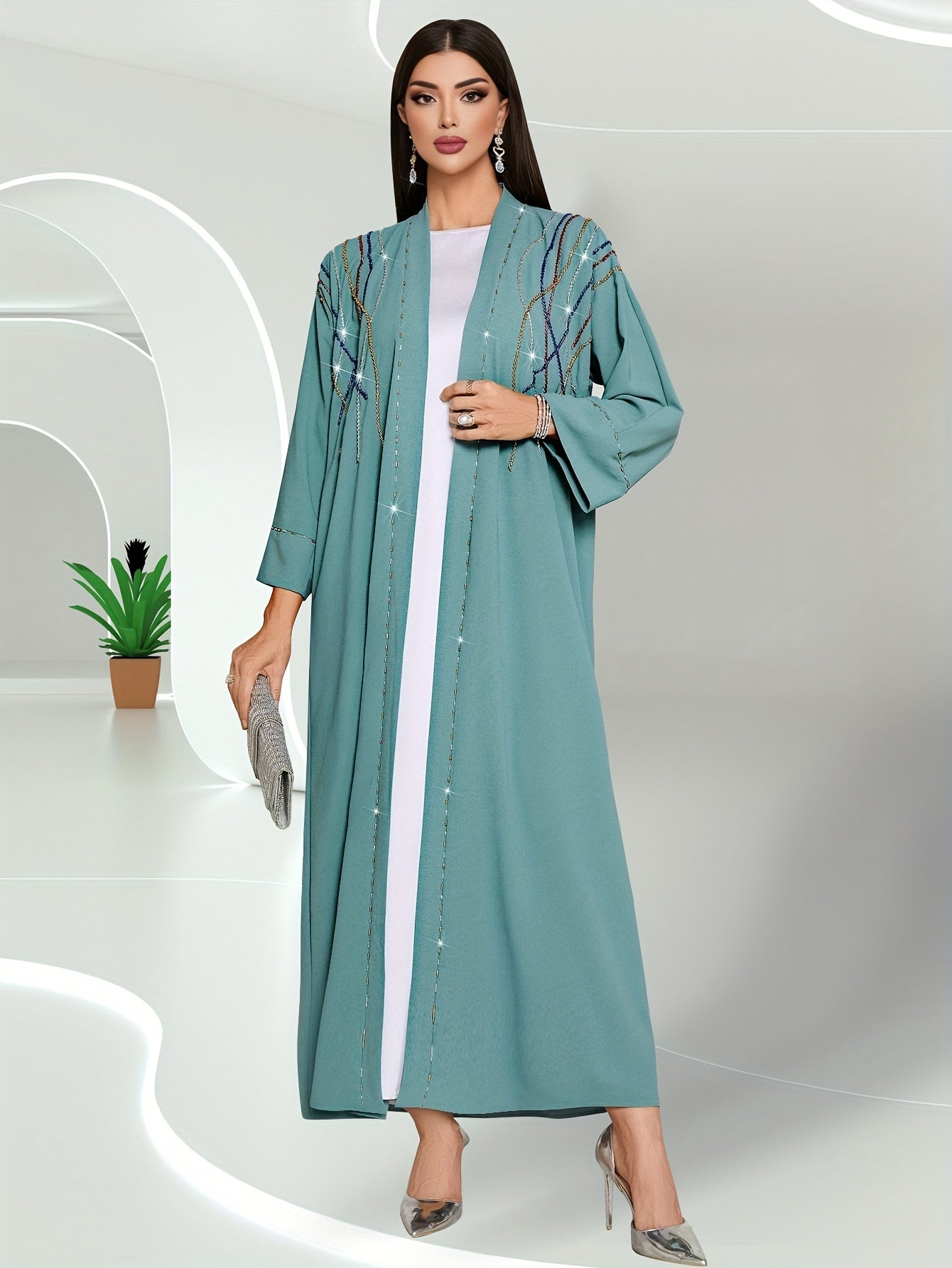 New Spring And Summer Abaya Hand-sewn Diamond Robe Outerwear Open Shirt Arabic Ready-to-Wear Women's Clothing