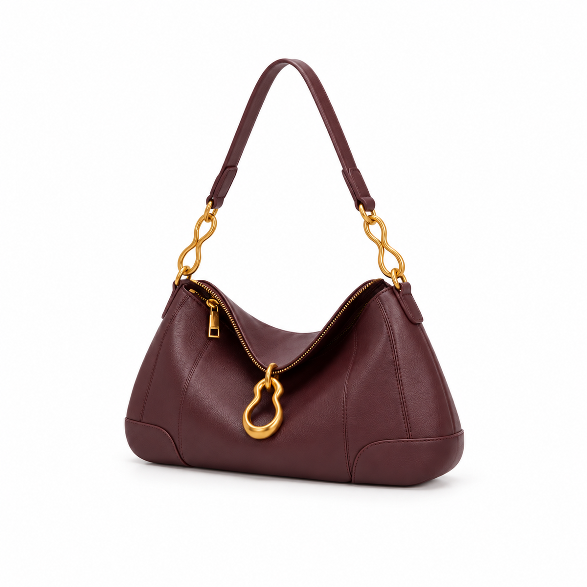 Burgundy Gold Chain Hobo Shoulder Bag